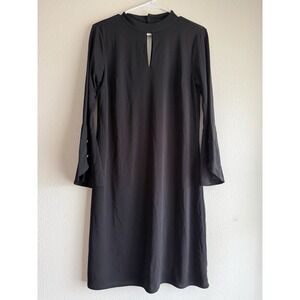 Ann Taylor Women's Black Long Bell Sleeve Midi Key Hole Dress Size Small